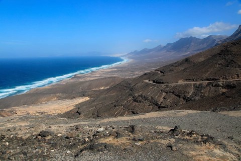 Viewpoint to Cofete beach Atlantic Ocean coast, Jandia peninsula, Fuerteventura, Canary Islands,