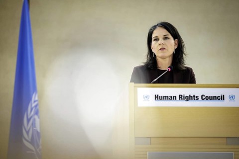 Annalena Bärbock, Federal Foreign Minister, delivers a speech at the 55th session of the UN Human