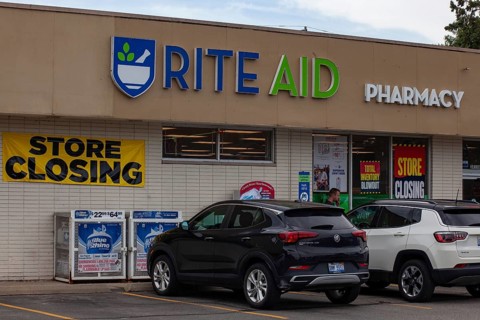 Harrison Twp., Michigan, Signs announce the closing of a Rite Aid drugstore. After filing for
