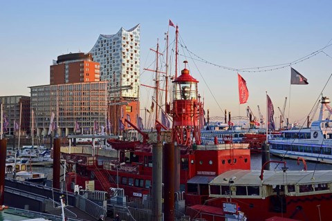 Europe, Germany, Hamburg, Elbe, harbour, Elbe Philharmonic Hall, historic lightship, restaurant,