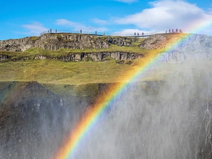 Water veil and rainbow, waterfall Dettifoss, east side, Iceland, Europe