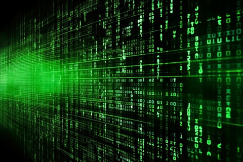 Green dynamic digital data streams, showcasing flowing lines of code in a mesmerizing pattern,