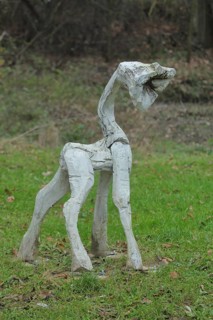 Sculpture flower animals by Achim Ripperger 2023, white animal figure with flower as head, young