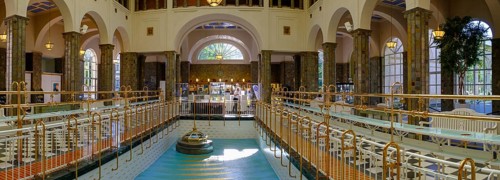Fountain house, Wandelhalle, Bad Kissingen, Rhön, Lower Franconia, Franconia, Bavaria, Germany,