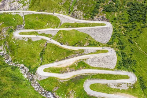 Historical road Tremola, mountain pass Sasso San Gotthardo, Switzeland