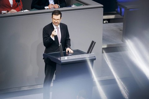 Marco Buschmann (FDP), Federal Minister of Justice, recorded during a speech on internal security