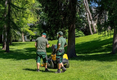 Mobile lawn mower, Gärtner im Park, Berlin, Germany, Europe