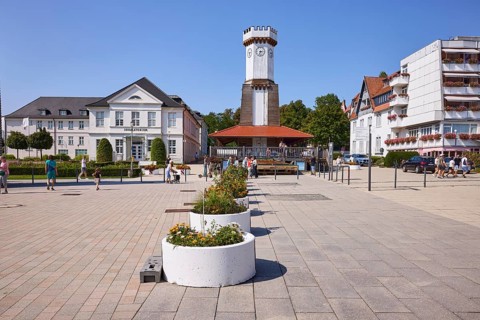 Salinenklinik, historic inhalatorium with clock tower and spa park hotel in Bad Salzuflen, Lippe
