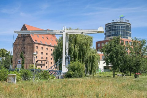 Mühlensteg, bascule bridge, Medical Park, Humboldtmühle, Tegel, Reinickendorf, Berlin, Germany,