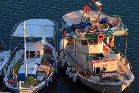 Fishing boat at Vlachema Monastery, Corfu, Ionian Islands, Greece, Europe