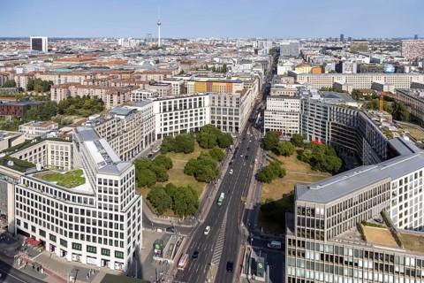 Leipziger Platz. View from the panorama point Kollhoff-Tower at Potsdamer Platz, city view. Berlin,