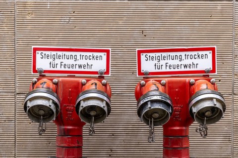 Riser dry. Fire protection at Alexanderplatz in Berlin, Germany, Europe