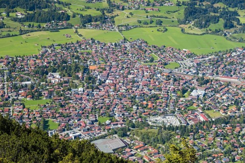 Panorama from Schattenbergkreuz, 1692m, on Oberstdorf, Allgaeu, Bavaria, Germany, Europe