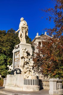 Mozart monument in the Burggarten, behind the façade of the House of Austrian History, Burggarten,