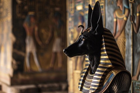 Egyptian god Anubis with head of a jackal. KI generiert, generiert, AI generated