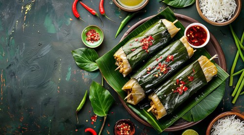 Traditional mexican cuisine food. Tamale with banana leaves. Concept of a healthy diet, AI