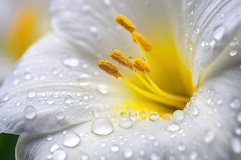 Close up of stigma inside white Daffodil or Narcissus flower with water drops. Generative AI, AI