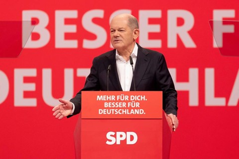 Olaf Scholz (Federal Chancellor) on stage at the special party conference of the SPD (Social