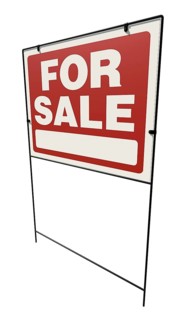 Left facing for sale real estate yard sign isolated on a white background
