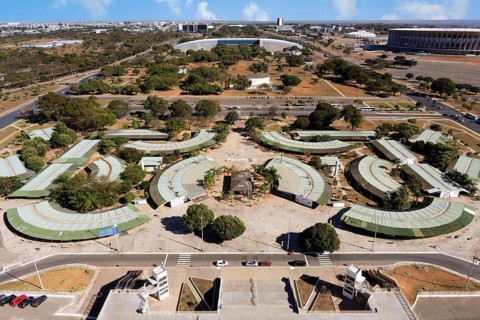 Aerial view of the Handicraft fair, UNESCO, World Heritage Site, Brasilia, Federal district,