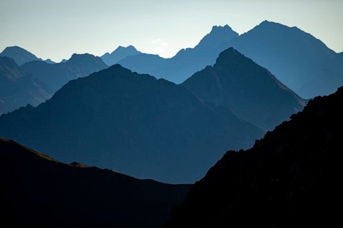 Blue hour over Montafon mountains, Tschagguns, Rätikon, Montafon, Vorarlberg, Austria, Europe