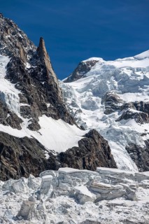 High alpine mountain landscape, glaciers and mountain peaks, La Jonction, Chamonix, Haute-Savoie,