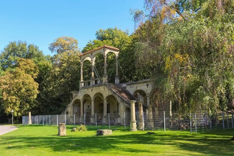 Lusthausruine Stuttgart in the middle palace garden, palace park, staircase of the former