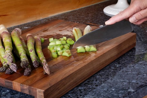South German cuisine, vegetables, vegetarian, preparation of green asparagus with rhubarb