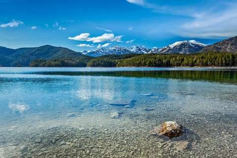 Eibsee lake in Bavarian Alps. Bavaria, Germany, Europe