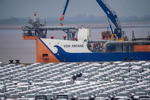 Parking space for import vehicles, hundreds of Hyundai Ioniq, electric cars, waiting for onward
