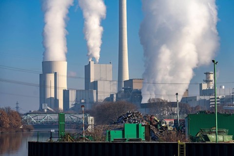 The STEAG combined heat and power plant in Herne-Baukau, coal-fired power plant, in front the new