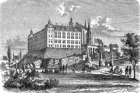 The castle in Altenburg, Saxony, Germany, in 1882, Historical, digital reproduction of an original