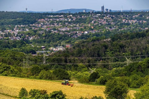 The skyline of Essen, skyscrapers in the city centre, view to the west, over the district