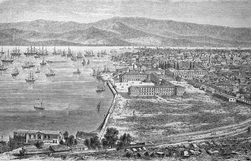 Izmir, formerly Latin as Smyrna, Turkey, in 1880, Historical, digital reproduction of an original