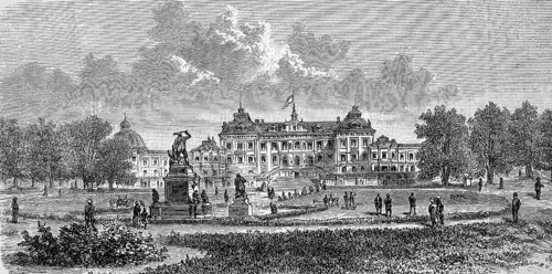 Drottningholm Castle near Stockholm in Sweden, in 1885, Historical, digital reproduction of an