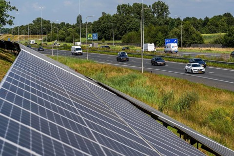 A58 motorway, photovoltaic systems were installed on the slopes to the side of the carriageway, use