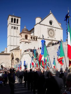Pilgrimage procession of the fire brigade in Assisi, Umbria, Italy (for editorial use only)
