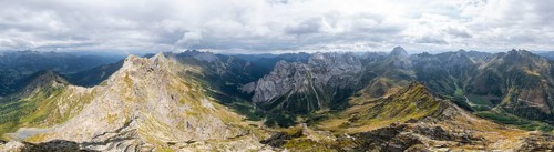Aerial view, Alpine panorama, Raudenspitze and Carnic High Trail, Carnic Main Ridge, Carnic Alps,