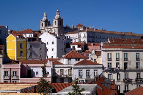 View from the viewpoint Miradouro de Santa Luzia, church Igreja de Santo Estêvão, city view,
