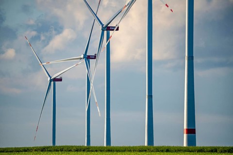 RWE wind farm near Bedburg, at the Garzweiler opencast mine, on recultivated part of the opencast