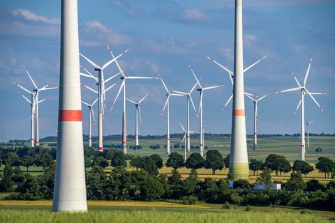 Wind farm north-east of Bad Wünnenberg, East Westphalia Lippe, Paderborn district, the A44 motorway