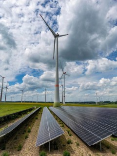 Wind farm near Marsberg, photovoltaic system, utilisation of land for renewable energies,