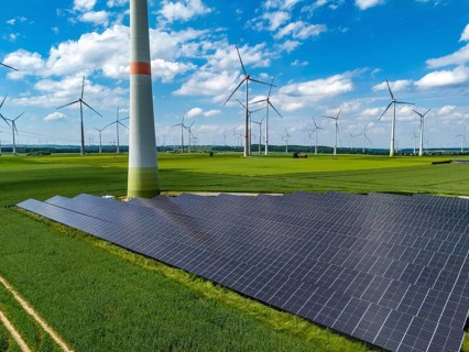 Wind farm near Marsberg, photovoltaic system, utilisation of land for renewable energies,