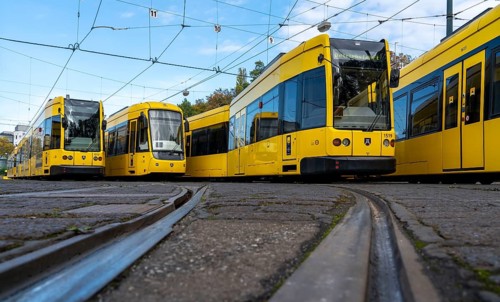 Bus and tram depot of the Ruhrbahn in Essen, all trams remained in the depot, Verdi warning strike
