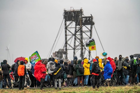 Demonstration against the demolition of the lignite village of Lützerath, from the village of