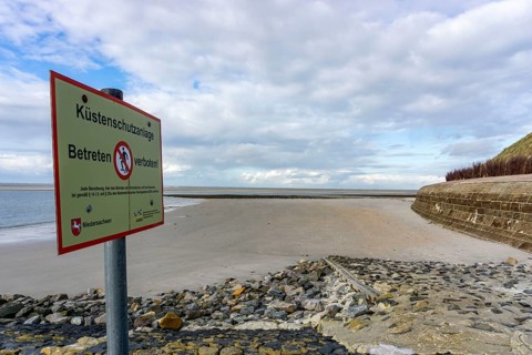 North Sea, Spiekeroog Island, autumn, coastal protection in the west of the island, wall for dune