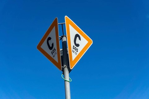 North Sea, Spiekeroog Island, beach, emergency sign, section C, to help the rescue services find