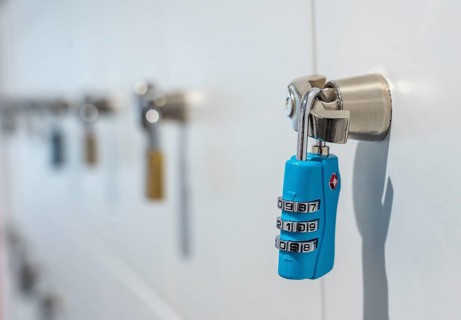 Lockers, in a training centre, lockable compartments with padlocks