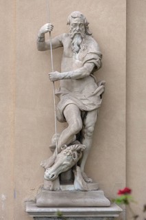 Sculpture of St Goerg with the dragon, in the garden of the Palazzo Reale, Via Balbi, 10, Genoa,