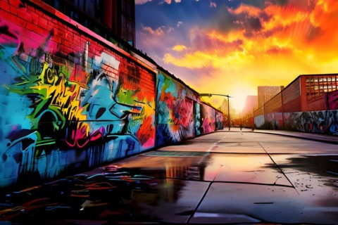 AI generated picture of an urban wall covered with graffiti